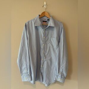 VAN HEUSEN Blue and White Striped Oversized Button Down Shirt Size XXL Men’s